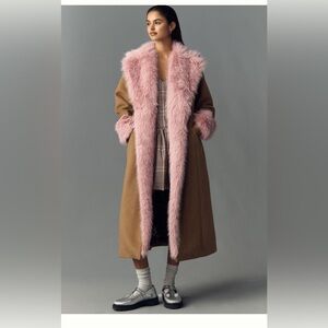Anthropologie Maeve Faux Fur-Lined Wool Blend Maxi Coat